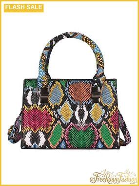 Snakeskin Leather Mini Satchel Crossbody Top Handle Bag Zipper Purse
